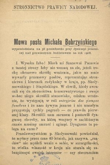 Mowa posła Michała Bobrzyńskiego wypowiedziana na 36 posiedzeniu przy dyskusyi jeneralnej nad prowizoryum budżetowem na rok 1908