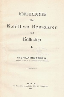Reflexionen über Schillers Romanzen und Balladen. 1