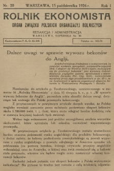 Rolnik Ekonomista : organ Związku Polskich Organizacyj Rolniczych. R.1, T.1, 1926, nr 20