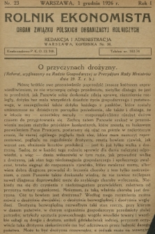 Rolnik Ekonomista : organ Związku Polskich Organizacyj Rolniczych. R.1, T.1, 1926, nr 23