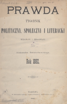 Prawda : tygodnik polityczny, społeczny i literacki. 1892, Spis rzeczy