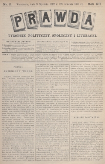 Prawda : tygodnik polityczny, społeczny i literacki. 1892, nr 2