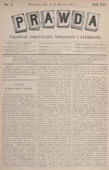 Prawda : tygodnik polityczny, społeczny i literacki. 1892, nr 3