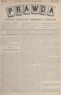 Prawda : tygodnik polityczny, społeczny i literacki. 1892, nr 4