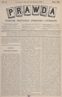 Prawda : tygodnik polityczny, społeczny i literacki. 1892, nr 5