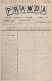 Prawda : tygodnik polityczny, społeczny i literacki. 1892, nr 6