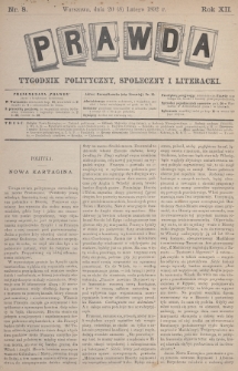 Prawda : tygodnik polityczny, społeczny i literacki. 1892, nr 8