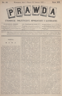 Prawda : tygodnik polityczny, społeczny i literacki. 1892, nr 10