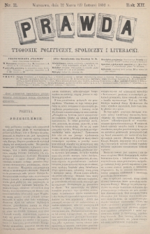 Prawda : tygodnik polityczny, społeczny i literacki. 1892, nr 11