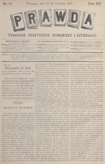 Prawda : tygodnik polityczny, społeczny i literacki. 1892, nr 17