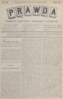 Prawda : tygodnik polityczny, społeczny i literacki. 1892, nr 19