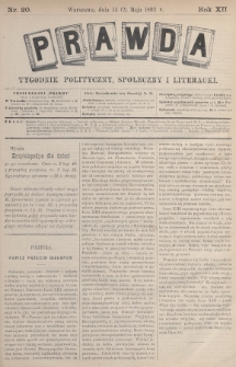 Prawda : tygodnik polityczny, społeczny i literacki. 1892, nr 20