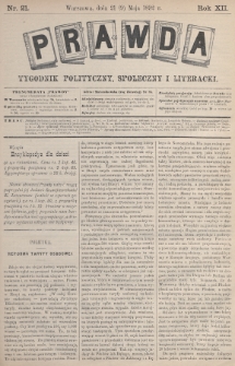 Prawda : tygodnik polityczny, społeczny i literacki. 1892, nr 21