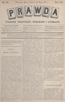 Prawda : tygodnik polityczny, społeczny i literacki. 1892, nr 23