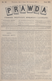 Prawda : tygodnik polityczny, społeczny i literacki. 1892, nr 27