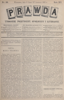 Prawda : tygodnik polityczny, społeczny i literacki. 1892, nr 28