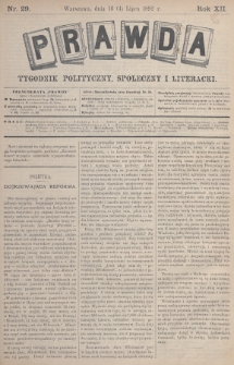 Prawda : tygodnik polityczny, społeczny i literacki. 1892, nr 29