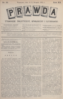 Prawda : tygodnik polityczny, społeczny i literacki. 1892, nr 33