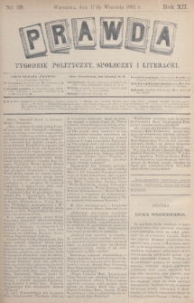 Prawda : tygodnik polityczny, społeczny i literacki. 1892, nr 38