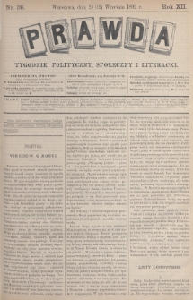 Prawda : tygodnik polityczny, społeczny i literacki. 1892, nr 39