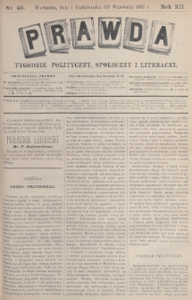 Prawda : tygodnik polityczny, społeczny i literacki. 1892, nr 40