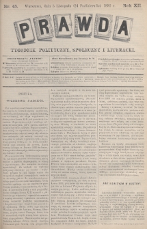 Prawda : tygodnik polityczny, społeczny i literacki. 1892, nr 45
