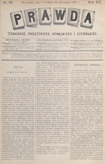 Prawda : tygodnik polityczny, społeczny i literacki. 1892, nr 49