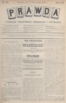 Prawda : tygodnik polityczny, społeczny i literacki. 1892, nr 53