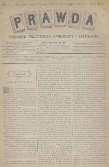 Prawda : tygodnik polityczny, społeczny i literacki. 1894, nr 1