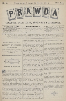Prawda : tygodnik polityczny, społeczny i literacki. 1894, nr 5