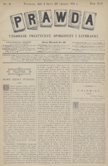 Prawda : tygodnik polityczny, społeczny i literacki. 1894, nr 9