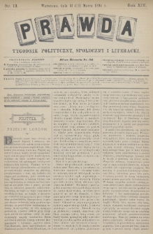 Prawda : tygodnik polityczny, społeczny i literacki. 1894, nr 13