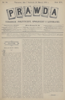 Prawda : tygodnik polityczny, społeczny i literacki. 1894, nr 14
