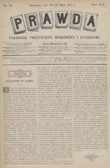 Prawda : tygodnik polityczny, społeczny i literacki. 1894, nr 21