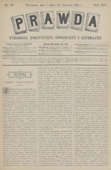 Prawda : tygodnik polityczny, społeczny i literacki. 1894, nr 27