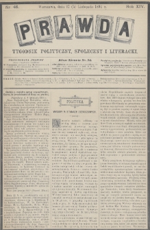 Prawda : tygodnik polityczny, społeczny i literacki. 1894, nr 46