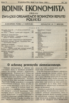 Rolnik Ekonomista : organ Związku Organizacyj Rolniczych Rzplitej Polskiej. R.5, T.8, 1930, nr 13