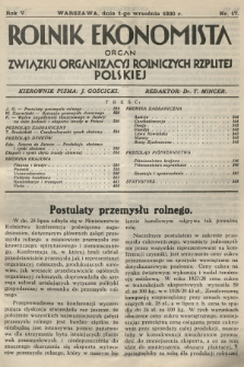 Rolnik Ekonomista : organ Związku Organizacyj Rolniczych Rzplitej Polskiej. R.5, T.8, 1930, nr 17
