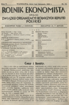 Rolnik Ekonomista : organ Związku Organizacyj Rolniczych Rzplitej Polskiej. R.5, T.8, 1930, nr 21