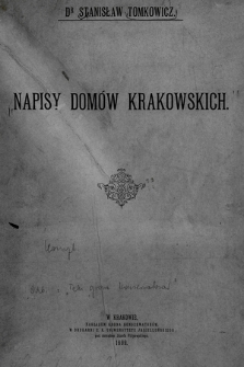 Napisy domów krakowskich : dopełnienia i poprawki