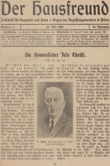 Der Hausfreund : Zeitschrift für Gemeinde und Haus : Organ der Baptistengemeinden in Polen. R.34, 1928, Nummer 21