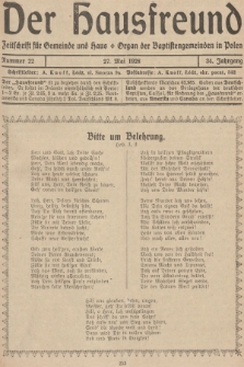 Der Hausfreund : Zeitschrift für Gemeinde und Haus : Organ der Baptistengemeinden in Polen. R.34, 1928, Nummer 22