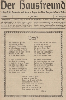 Der Hausfreund : Zeitschrift für Gemeinde und Haus : Organ der Baptistengemeinden in Polen. R.34, 1928, Nummer 27