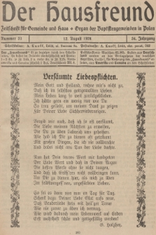 Der Hausfreund : Zeitschrift für Gemeinde und Haus : Organ der Baptistengemeinden in Polen. R.34, 1928, Nummer 33