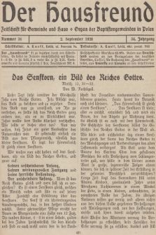 Der Hausfreund : Zeitschrift für Gemeinde und Haus : Organ der Baptistengemeinden in Polen. R.34, 1928, Nummer 36