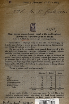 Zdanie sprawy z ruchu chorych i chorób w klinice chirurgicznej Uniwersytetu Jagiellońskiego za rok 1881/82