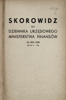 Dziennik Urzędowy Ministerstwa Finansów. 1958, skorowidz