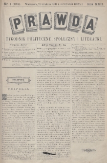 Prawda : tygodnik polityczny, społeczny i literacki. 1902, nr 1