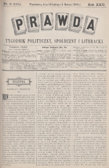 Prawda : tygodnik polityczny, społeczny i literacki. 1902, nr 9