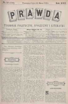 Prawda : tygodnik polityczny, społeczny i literacki. 1902, nr 12